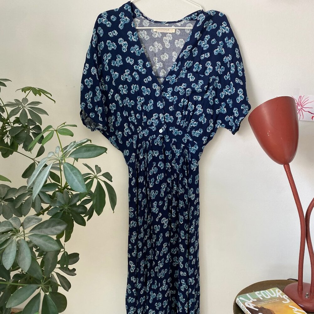 Christy Dawn Navy Floral Dress Size XS or Small EUC